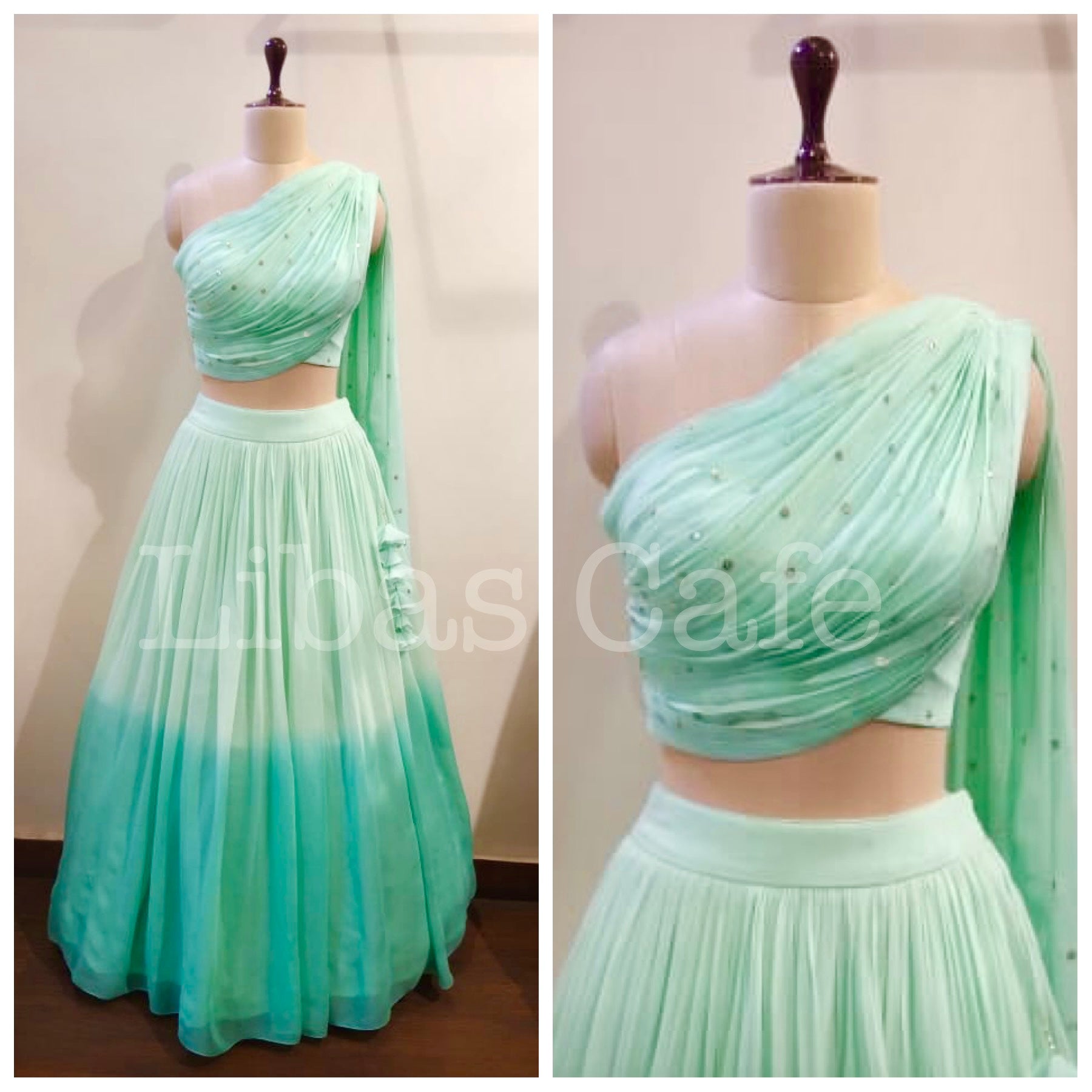 Mint Ombre Drape Sequin Lehenga